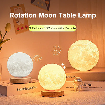 3D Moon Night Lamp 360° Rotating Lunar Night Light . Floating Light